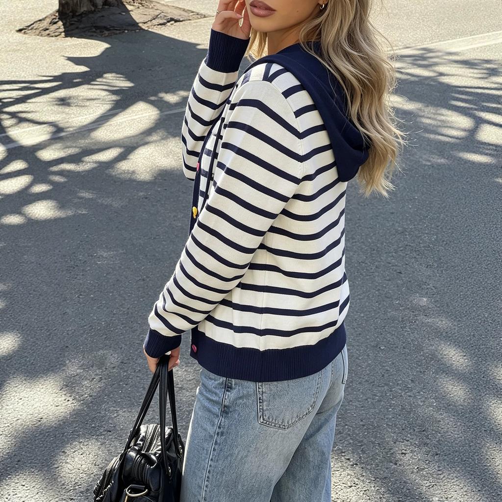 Women's Cardigan, Striped, Color-Block
