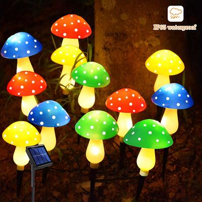 Solární houbová pohádková světla, venkovní dekorace na zahradní cestu, 4/8/12 LED plastový houbový tvar, pohádková lampa pro zahradu
