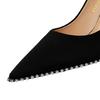 Fashion 2025 New Summer Fashion Women 8cm Or 10.5cm Thin High Heels Pumps Metal Black Pumps Studded Flock Pumps Ladies Valentine Shoes