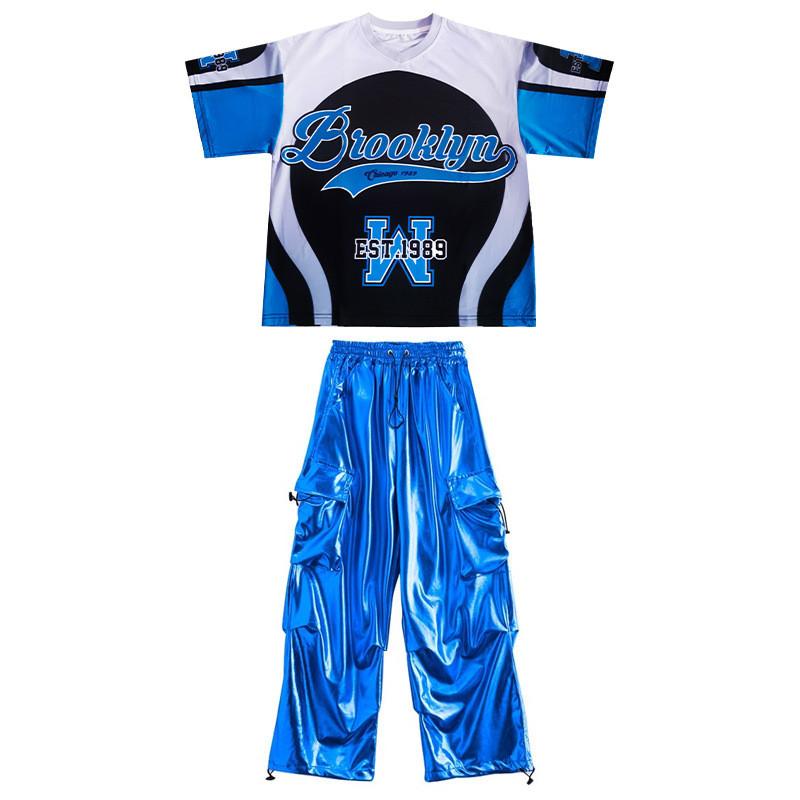 Children Stage Drum Hip-hop Runway Show Performance Costume Boys Girls Street Dance Jazz Streetwear Patchwork Top Pants Clothes Set