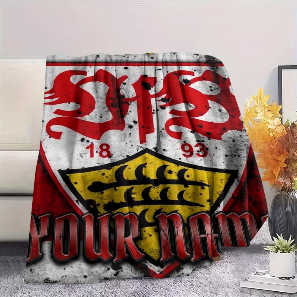 1PC Custom Name VfB Stuttgart Patterned Flannel Blanket Suitable For All Seasons for Home Decor Warmth and Comfort Gifts Holiday Present