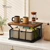Coffee Pods Holder Station Organizer with Drawer, Tiered Bar Organizer, Wooden Top Shelf, Countertop Storage Rack Wire Mesh Drawers for Tea
