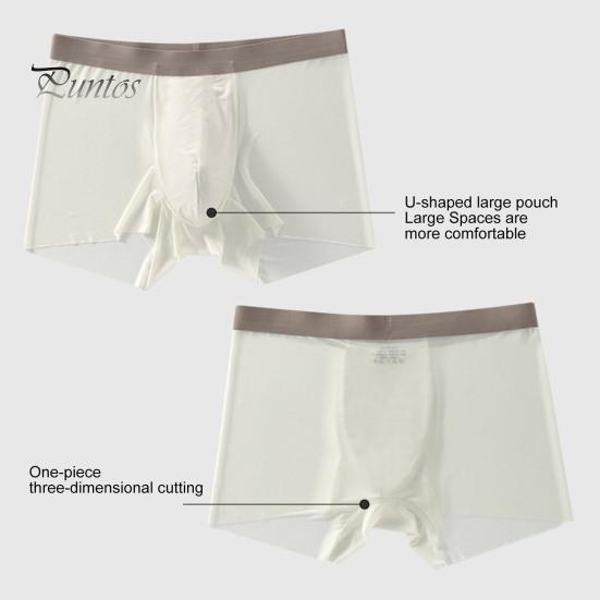 Men Boxer Underwear Mid-rise Elastic Waist U-Convex Breathable Smooth Shorts Briefs Ice Silk Thin Panties