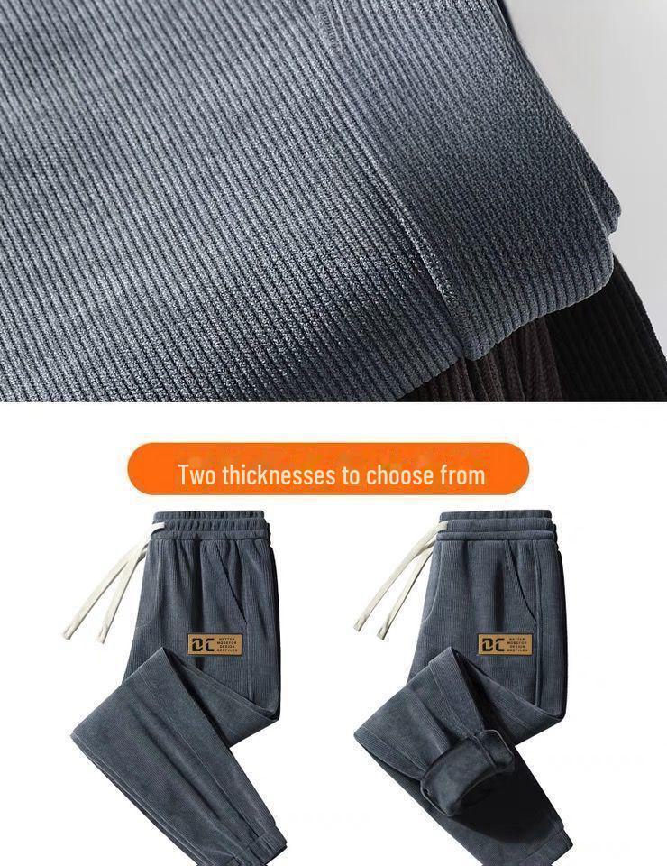 Men's Korean Style Corduroy Cuffed Sweatpants - Autumn/Winter Casual Loose Fit Trousers