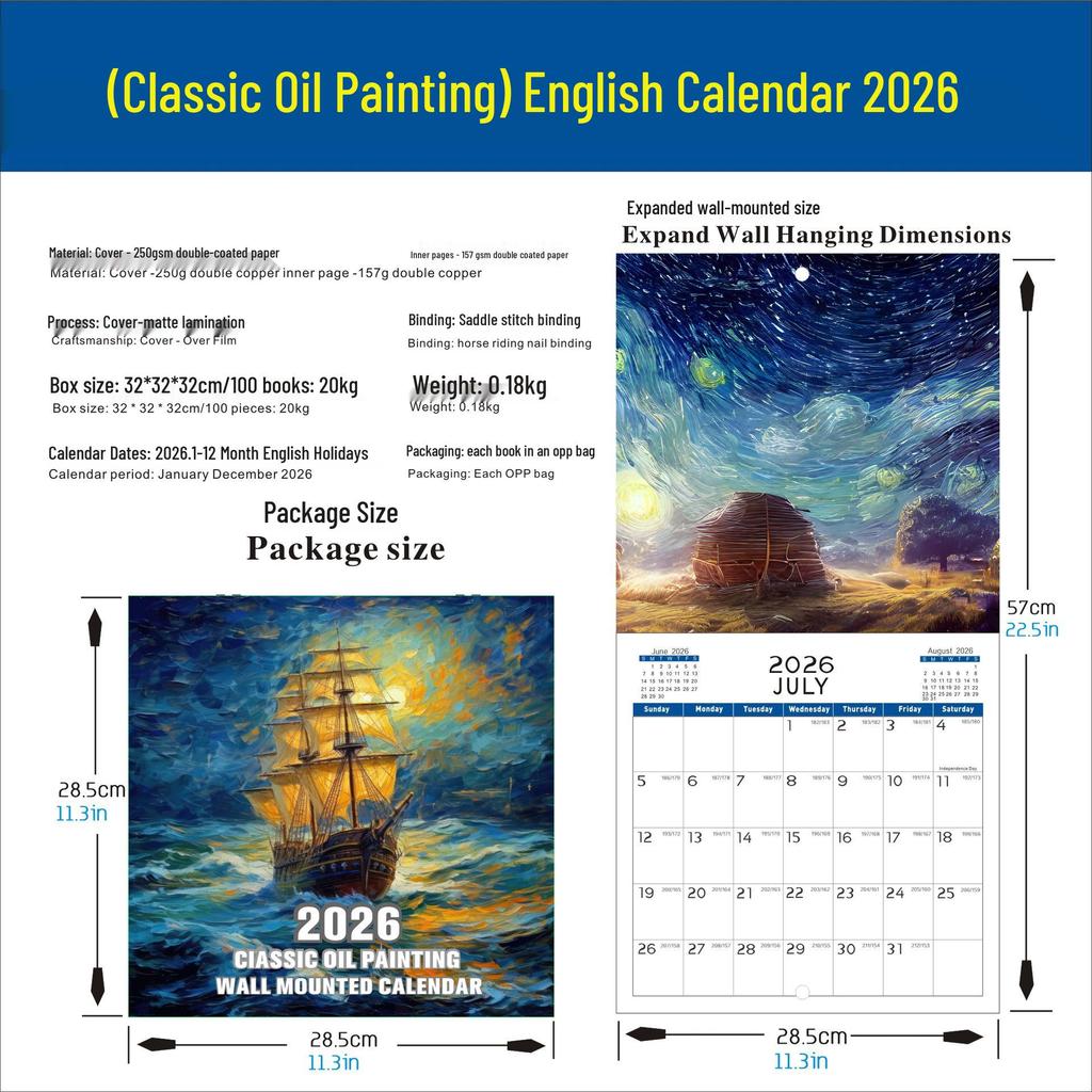 2026 English Wall Calendar - New Styles with Countdown Feature, Various Designs Available
