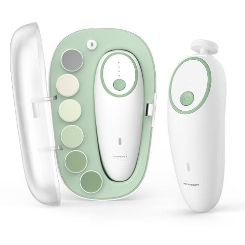 Momcosy Baby Electric Nail File, Gentle Baby Electric Nail Trimmer, Baby Nail Clipper with Night Light, 7 Grinding Head Replacement Pads, Green