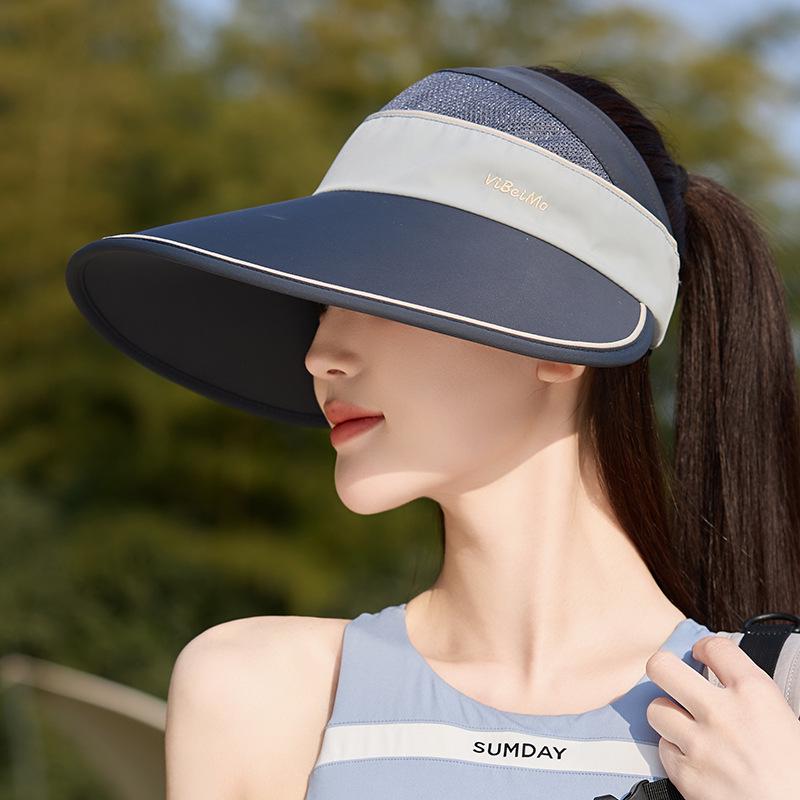 

Женская быстросохнущая шляпа от солнца из ледяного шелка с широкими полями - Летняя с открытым верхом, в корейском стиле, для большого обхвата головы 55-59 cm темно-серого