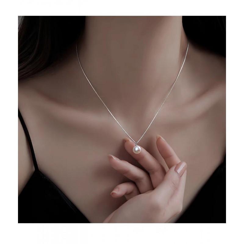 Minimalist Freshwater Pearl Pendant Necklace Women Elegant Chain 6mm/8mm/10mm Round Lightweight Daily Wear