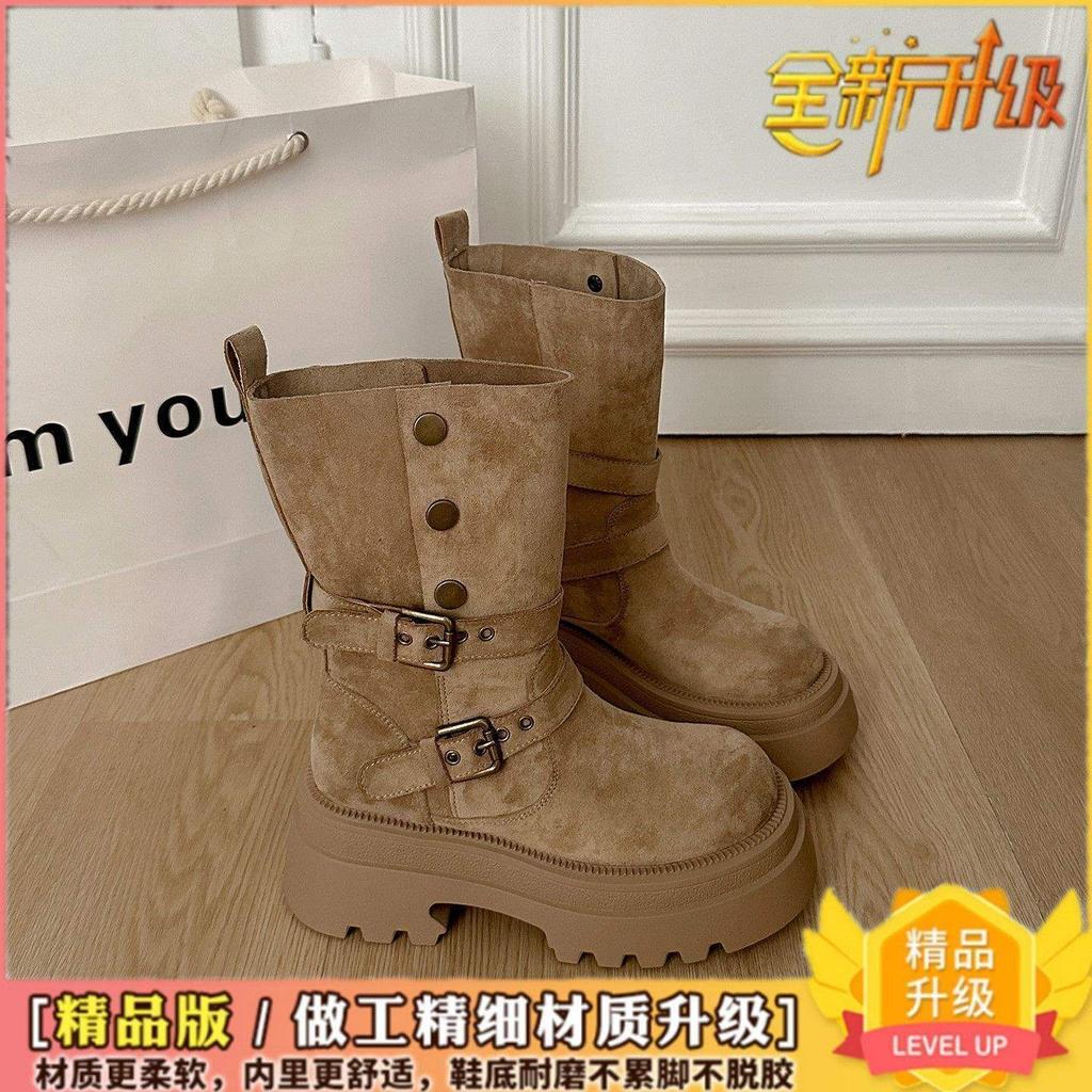 British Style Platform Heightening Martin Boots Women's New Small Slim Medium Tube Knight Short Boots In Autumn and Winter 2025