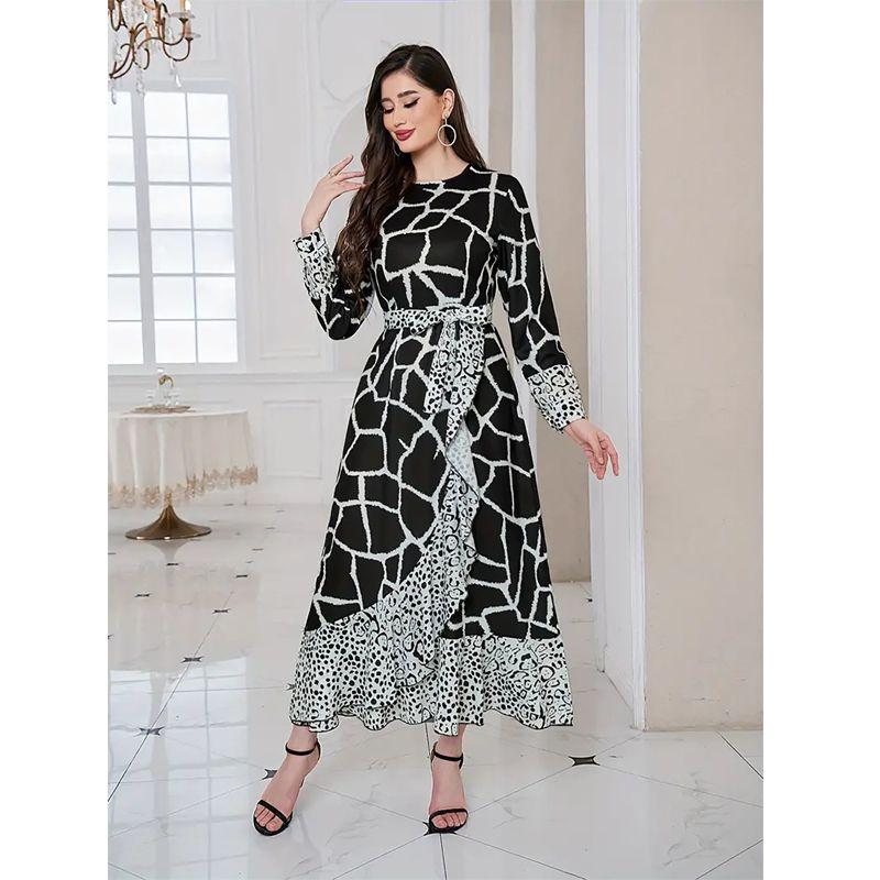 

Magic Queen Middle East Arabic Women s Leopard Print Print Ruffles Patchwork Robe Dress Dresses White XL