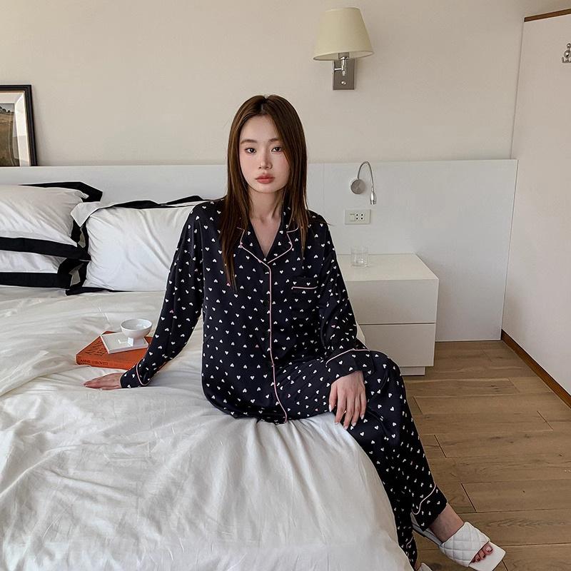 Love Cardigan Women'S Pajamas Long-Sleeved Summer New Girls' Loungewear Set Can Be Worn Outside