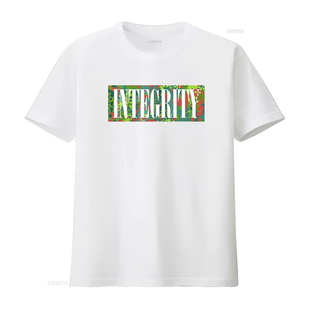 Streetwear Integrity Slogan Camouflage Background Print Casual T Shirt vintage Washed designer clothes graphic Comfortable