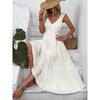 New Arrival Women's White Sleeveless V Neck Minimalist Dress Casual Beach Holiday Vacation Sundress Crossbody Apparel