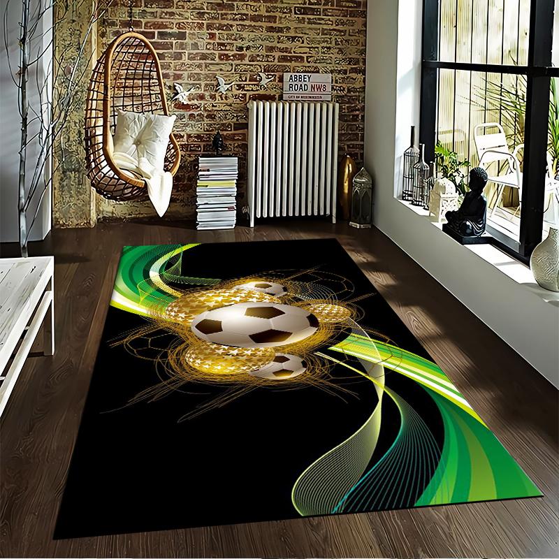 Modern Soccer Ball Carpet with Green Yellow Abstract Design Suitable for use as an anti-slip for living room bedroom sofas