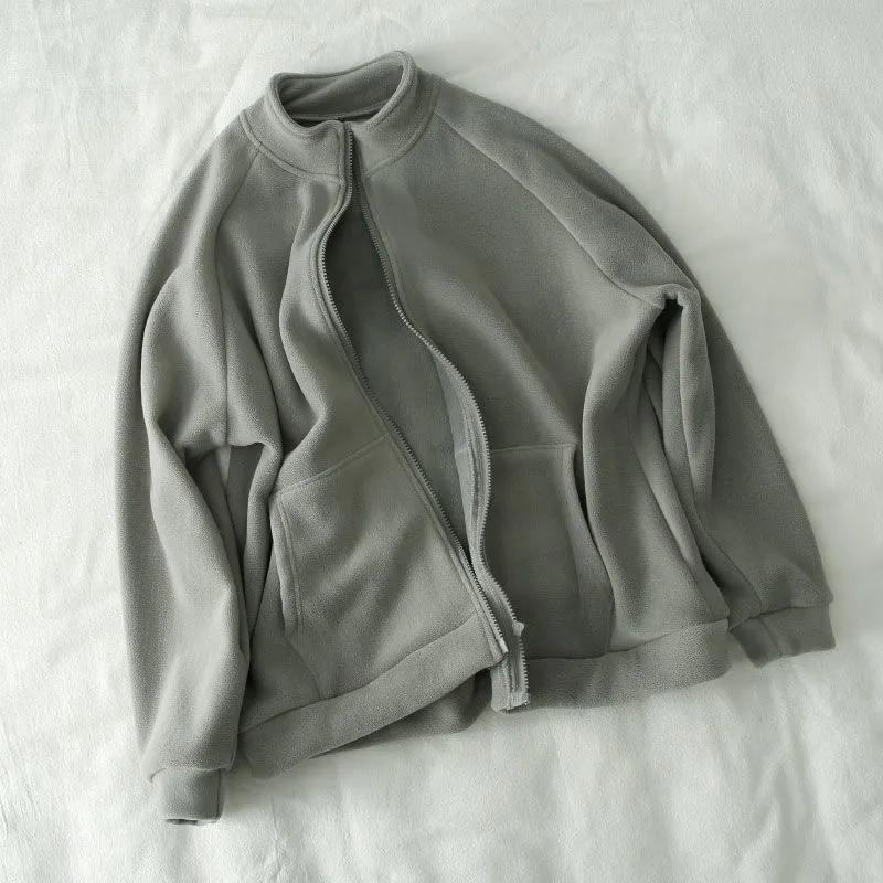 Double-sided Sweatshirt for Women Plus Velvet Winter Thick Loose Versatile Collar Zipper Sweatshirt Casual Sports Cardigan