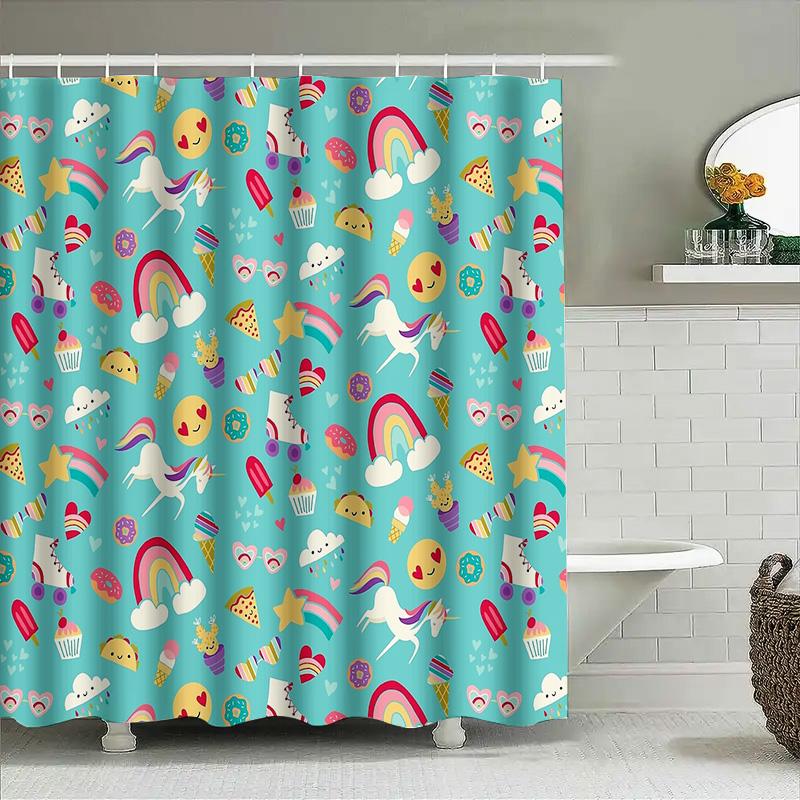 Cute Animal Cartoon Kids Bathroom Shower Curtain Waterproof Nursery Decor Set