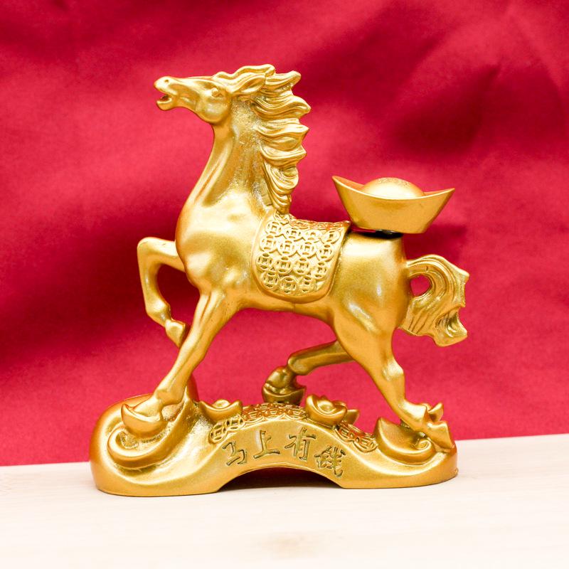 Leaping Horse Zodiac Figurine: Year of the Horse Home Ornament and Ruyi Money Decoration.