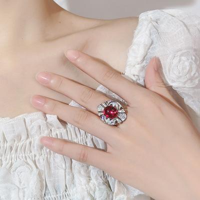 Accessoires, Ringe, Natürlicher Chalcedon-Achat, Imitierter Taubenblutroter Korund, Retro High-End Damen Offen