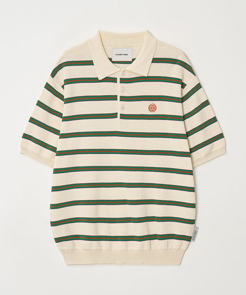 DTHIRTYONE Color Striped Short Sleeve Collared Knit (Green)