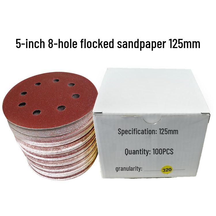 5-inch 8-hole Red Flocked Sandpaper Sheets, 125mm Velour Polishing Sandpaper