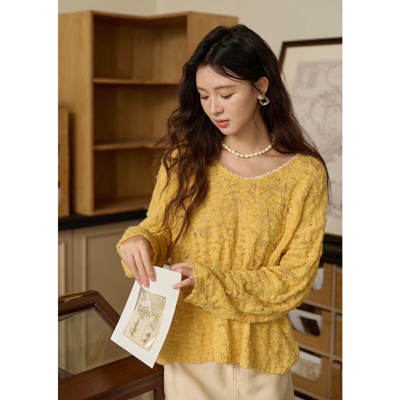 Women's V-Neck Lace-Trimmed Cutout Knit Sweater
