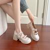 2025 New French Bow One-word Buckle High Heels Women's Platform Shoes Mary Jane Small Leather Shoes Thick Heel Single Shoes