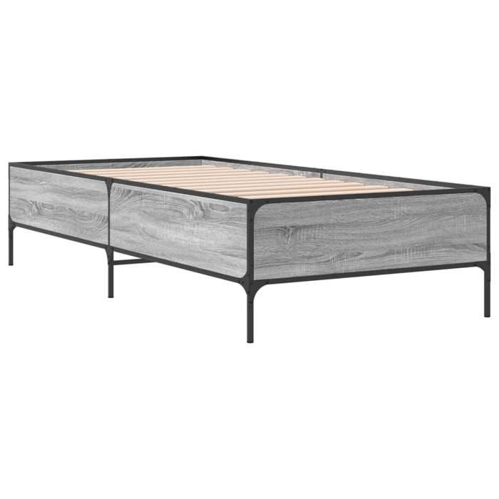 VidaXL Bed Frames Sonoma Grey 90x200 Cm Engineered Wood and Metal, Bed, Guest Bed, Single Bed, Bedroom Furniture 844969