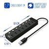 Hub USB Ewent EW1147 - 7 Ports - Commutateurs Indépendants - Adaptateur Secteur - Noir