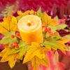 Maple Leaf Candle Ring Harvest Autumn Colors Maple Leaves Pumpkin Berries Artificial Candlestick Ornament Halloween Table Decor