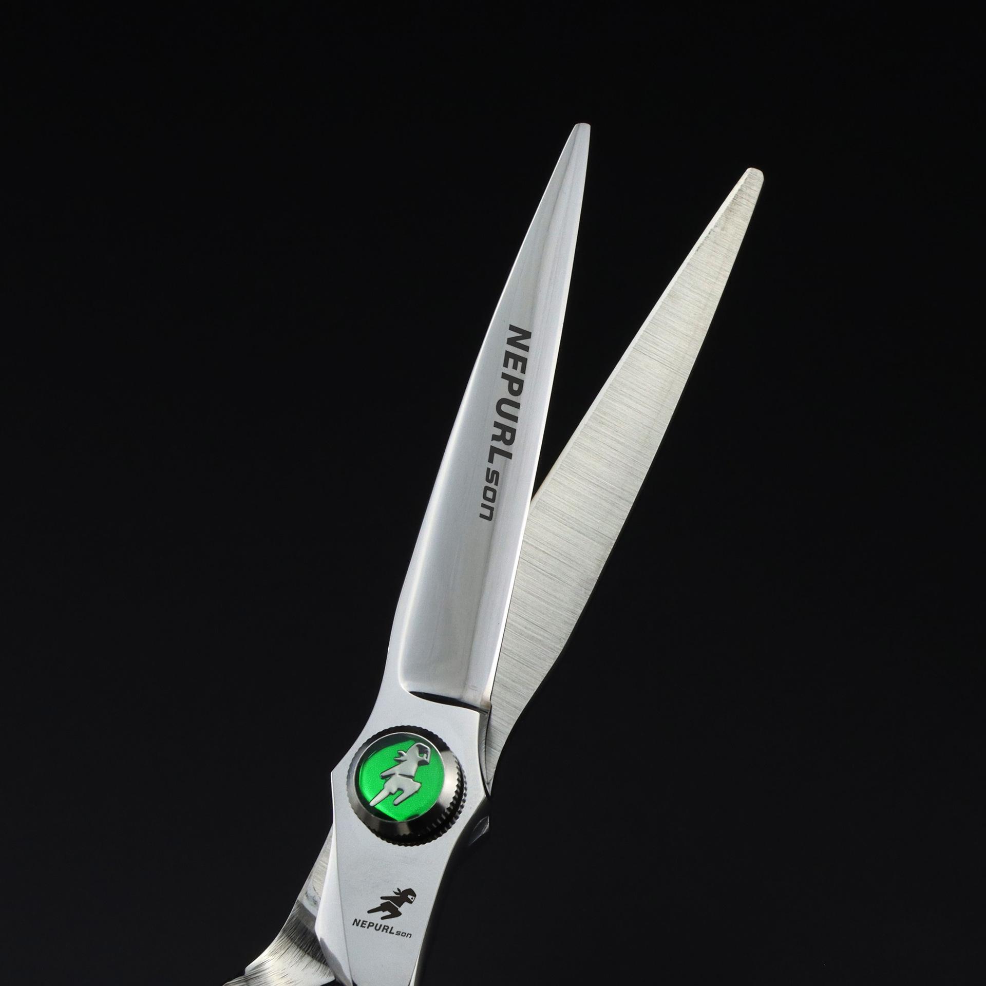 6.0 inch green gem model, hair scissors, haircut, flat scissors, bangs, tooth scissors, antlers, fish bone, non-marking tooth scissors. Flat shear