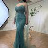 High-end one-shoulder long-sleeved fish-tail split-ended long dress light luxury temperament celebrity banquet hosting dress LA11918