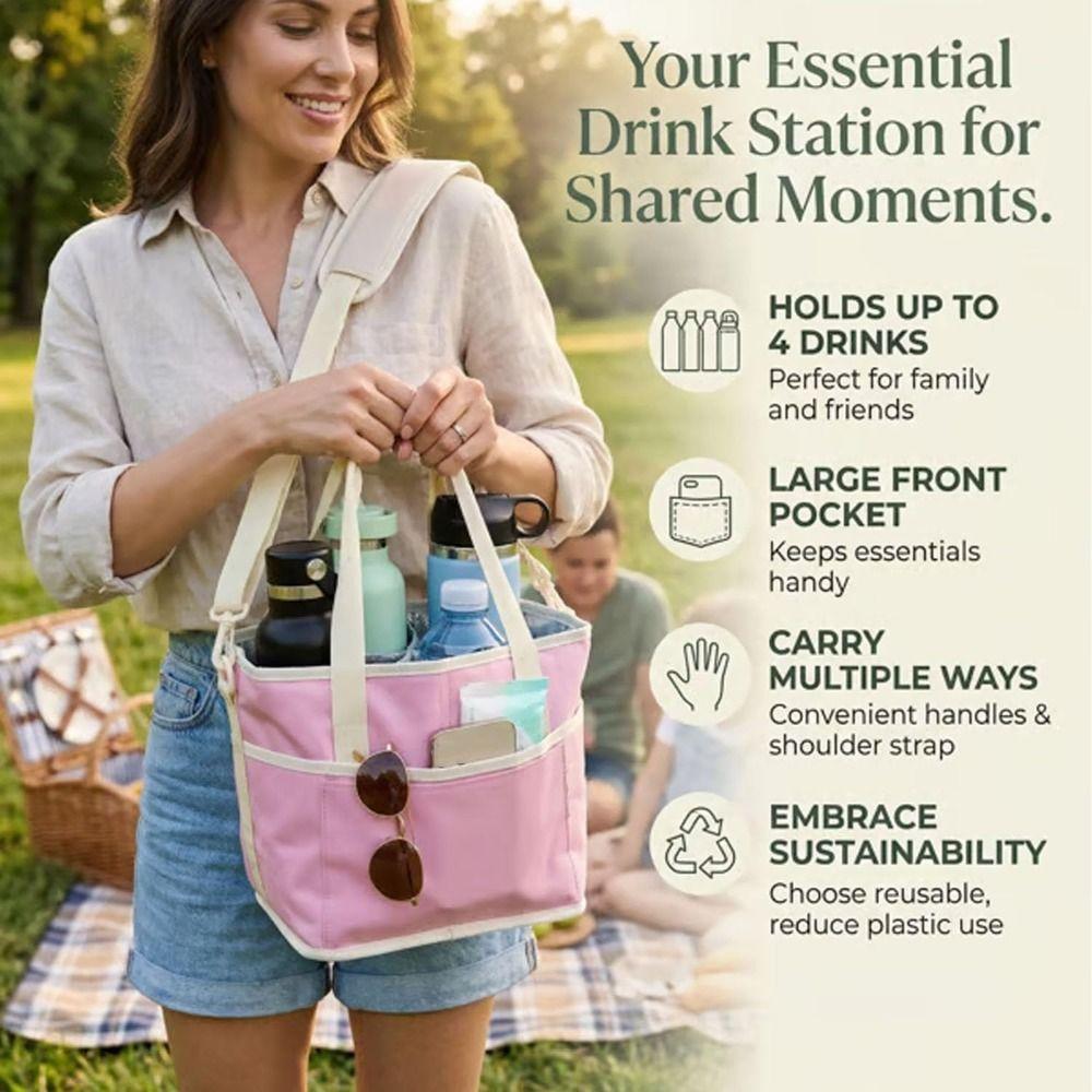 With Adjustable Strap Drink Bag Multiple Carrier Cup Stand for Hiking Walking Sports Outings