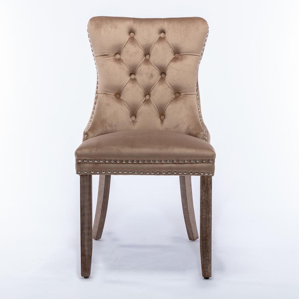 Nikki Collection High-end Tufted Solid Wood Contemporary Velvet Upholstered Dining Chair with Wood Legs Nailhead Trim 2-Pcs Set, Khaki, DE2001KK