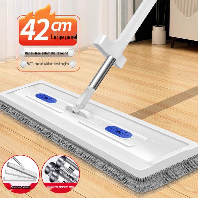Chenille Rotatable Flat Mop with Built-in Liquid Dispenser, Dual-Use for Dry & Wet Cleaning, No-Rinse Design.