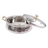 Stainless Steel Hammered Design Handi/Bowl/Casserole with Toughened Glass Lid & Brass Knob & Handles, Volume-400 ml, 1 Piece
