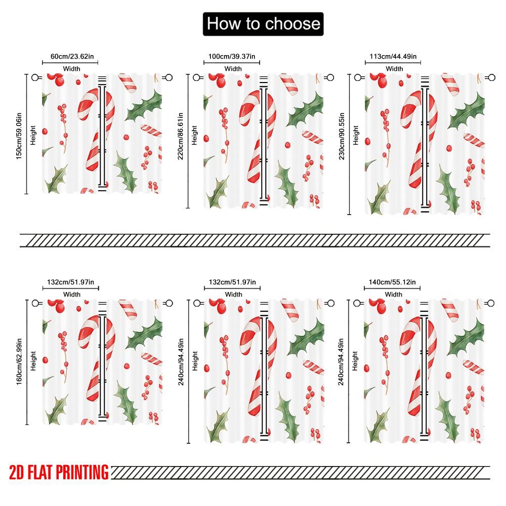 2 Stück, 2D-Flachdruck Fenster Vorhang Süßigkeiten Stechpalmenbeeren Weihnachten (4) Strapazierfähiger 100% Polyesterstoff (ohne Stange) Dekorationen