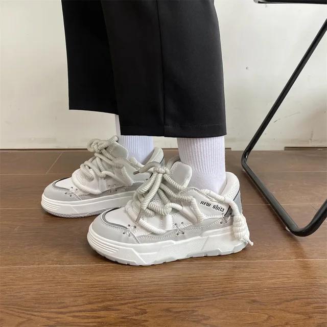 New Women's Sports Shoes, Thick Soled Lace Up Flat Shoes, Breathable Mesh Training Casual Shoes, Couple Tennis Sports Shoes