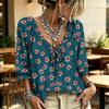 Women's Casual V-Neck Ruffle Tie Printed Blouse