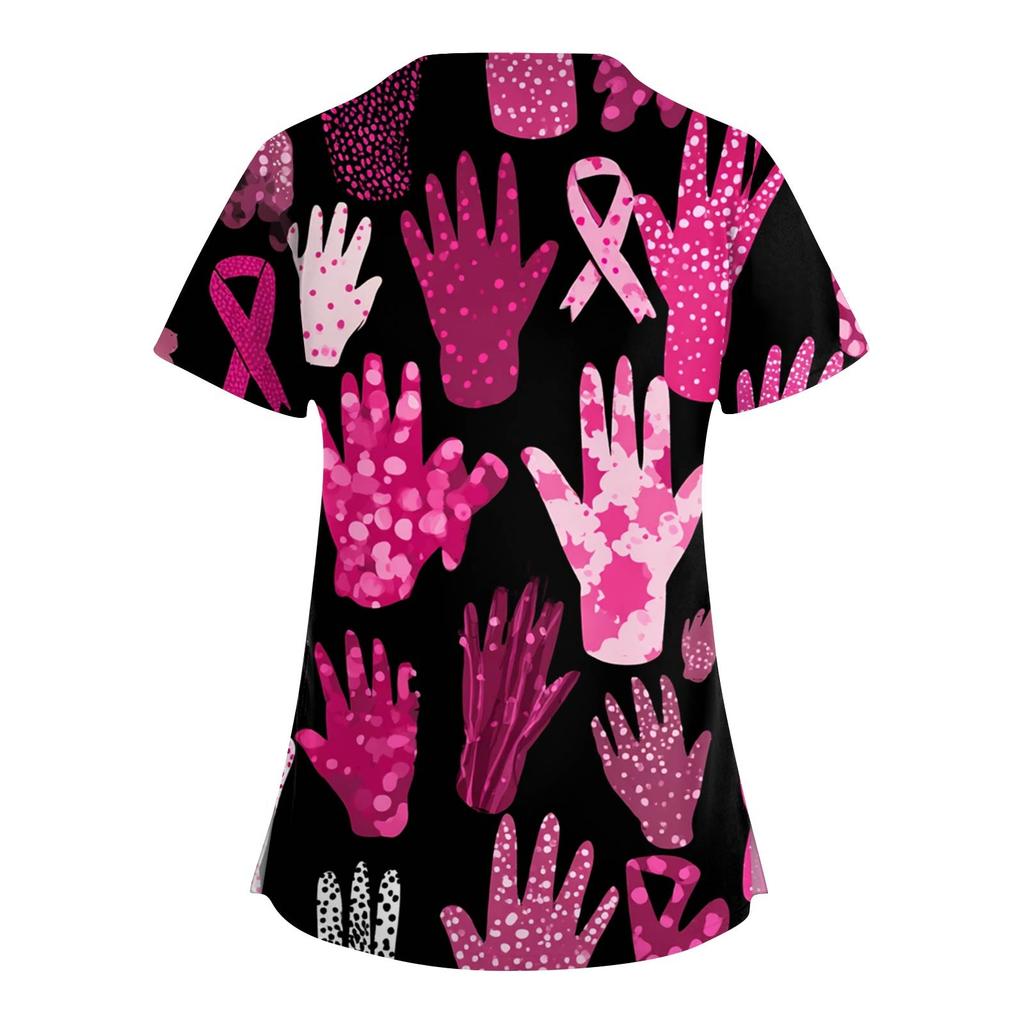 Dámská móda V-výstřih Krátký rukáv Kombinézy Kapsa s dvojitou vrstvou Tištěná trička Oblečení