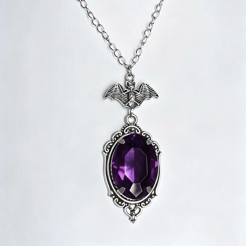 Bat Pendant Gothic Necklace With Alloy Chain Detail and Ornate Oval Statement Design for Daily Styling and Themed Gatherings