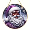 1 elegant purple black Santa Claus circular plaque, Merry Christmas home, door and room wall decoration, perfect holiday gift