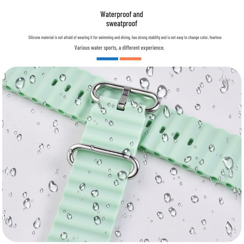 Ocean-Style Silicone Watch Band for Apple Watch: Waterproof with Double Buckle