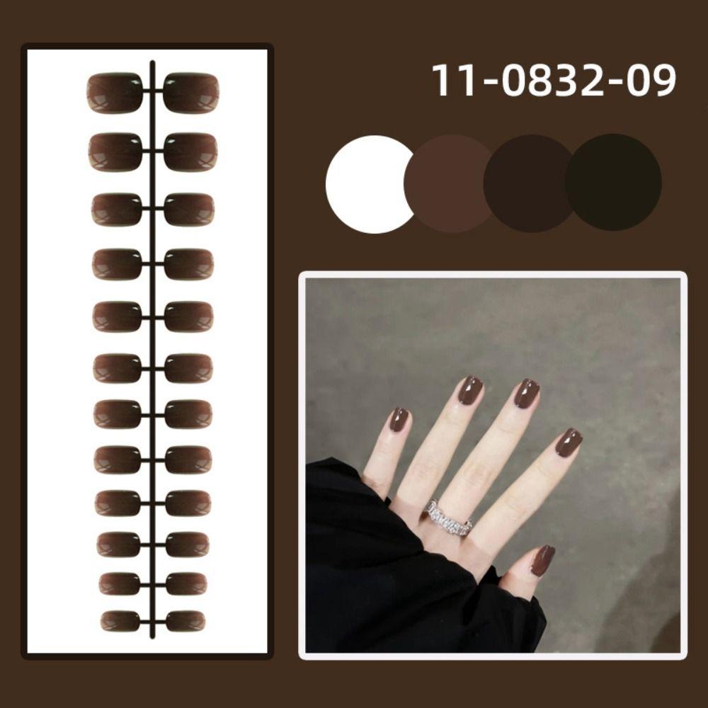 24Pcs Full Cover Cor Sólida Unhas Postiças Mini Press-on Unhas Curtas Cabeça Quadrada Unhas Postiças Mulheres