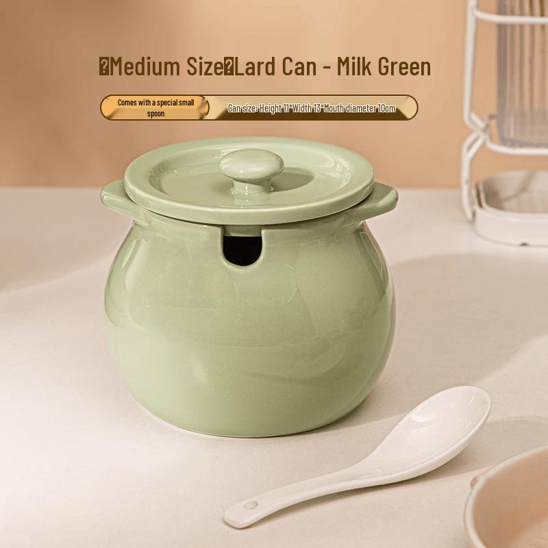 Ru Han Ceramic Lard & Seasoning Jar with Lid and Spoon