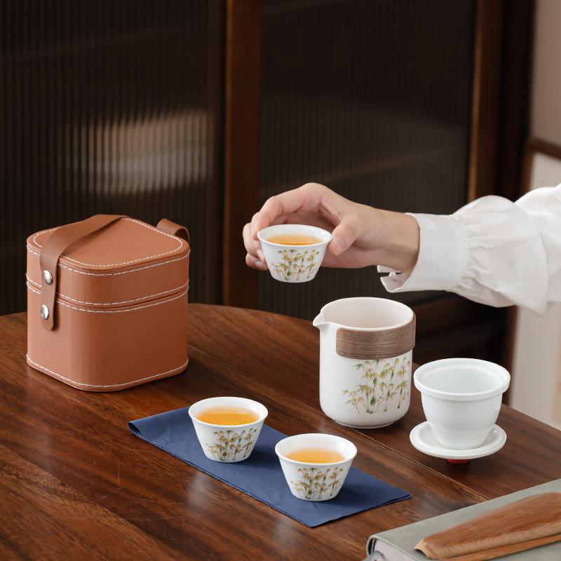 Jinsi Bamboo Rhyme Kuaike Cup Outdoor Travel Tea Set Portable Travel Tea Set Souvenir