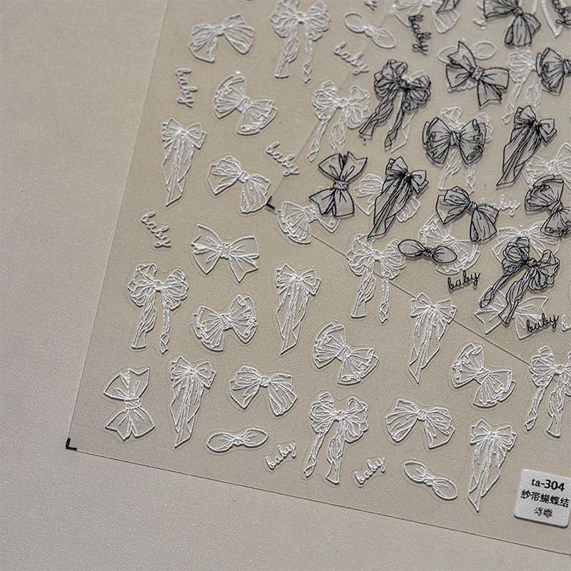 Bowtie Nail Stickers Bow Long Ribbon Tie Self Adhesive Nail Art Decorations Stickers Manicure Decals Diy Irregular Slider