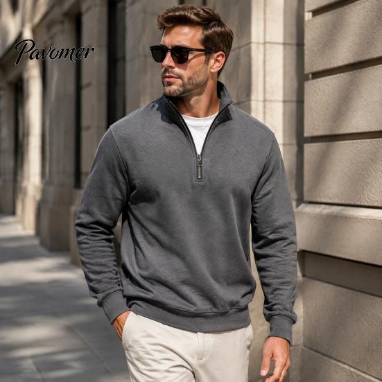 Versatile Weekend Wear Mens Quarter Zip Sweatshirt, Stand Collar Athletic Fleece Pullover, Ribbed Hem Cuffs, Casual Streetwear Hoodie Long Sleeve