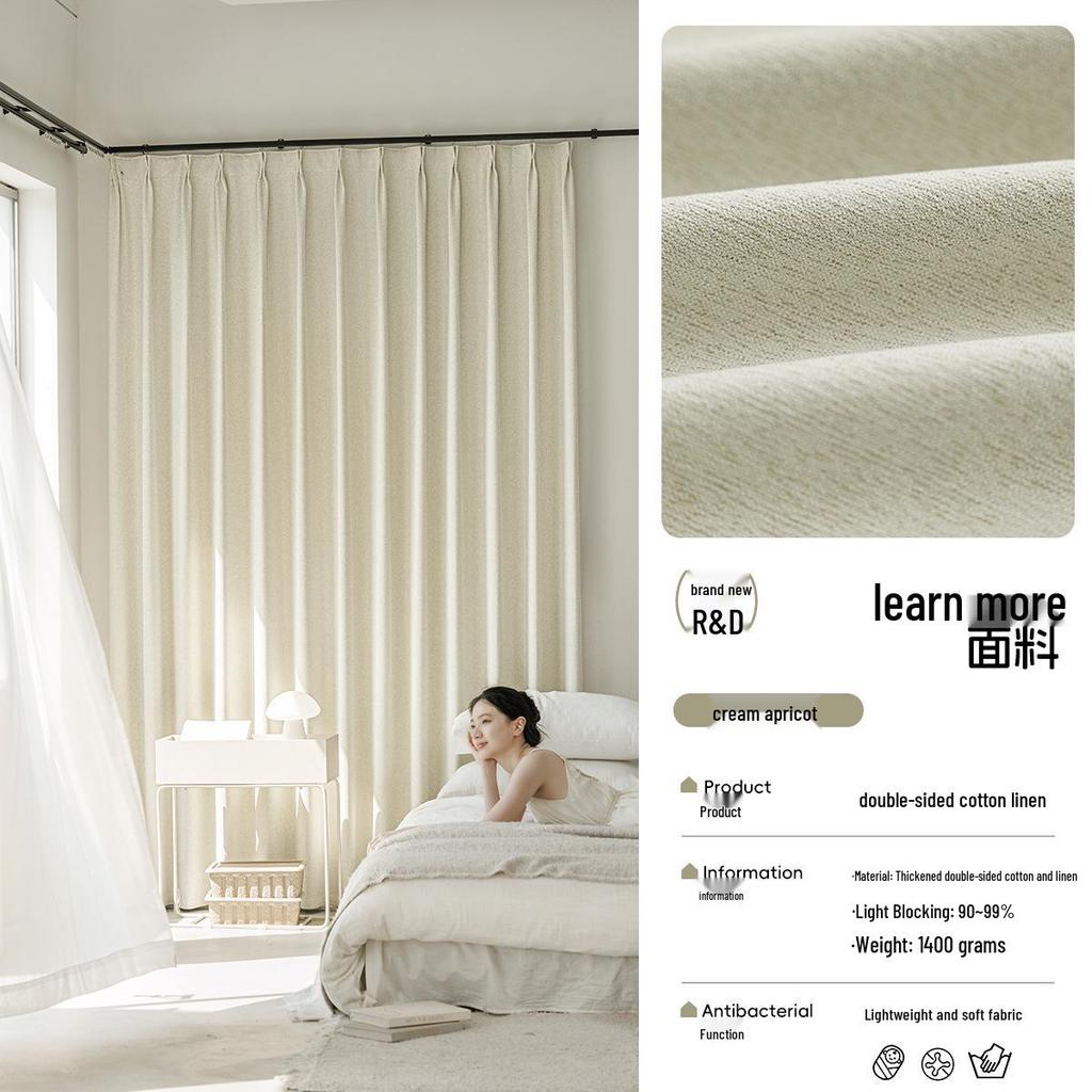 Elegant Double-Sided Cotton Linen Light-Blocking Curtains with Retro Design and Multiple Specifications
