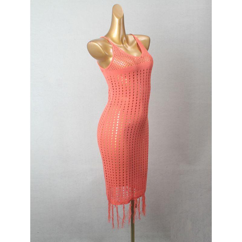 Sexy Cut Out Bandage Dress Suspender Skirt Foreign Trade Original Order Tassel V Neck Pure Color Sexy Vest Dress