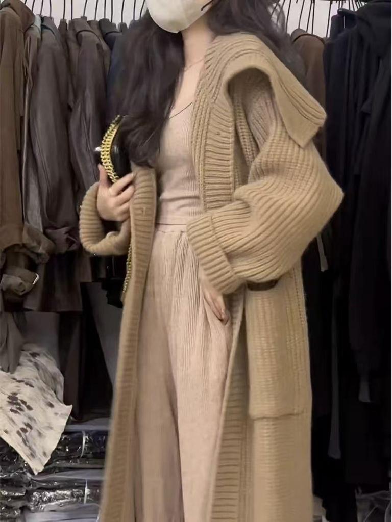 Women's Mid-Length Knit Lapel Sweater Coat - Autumn/Winter Loose Style